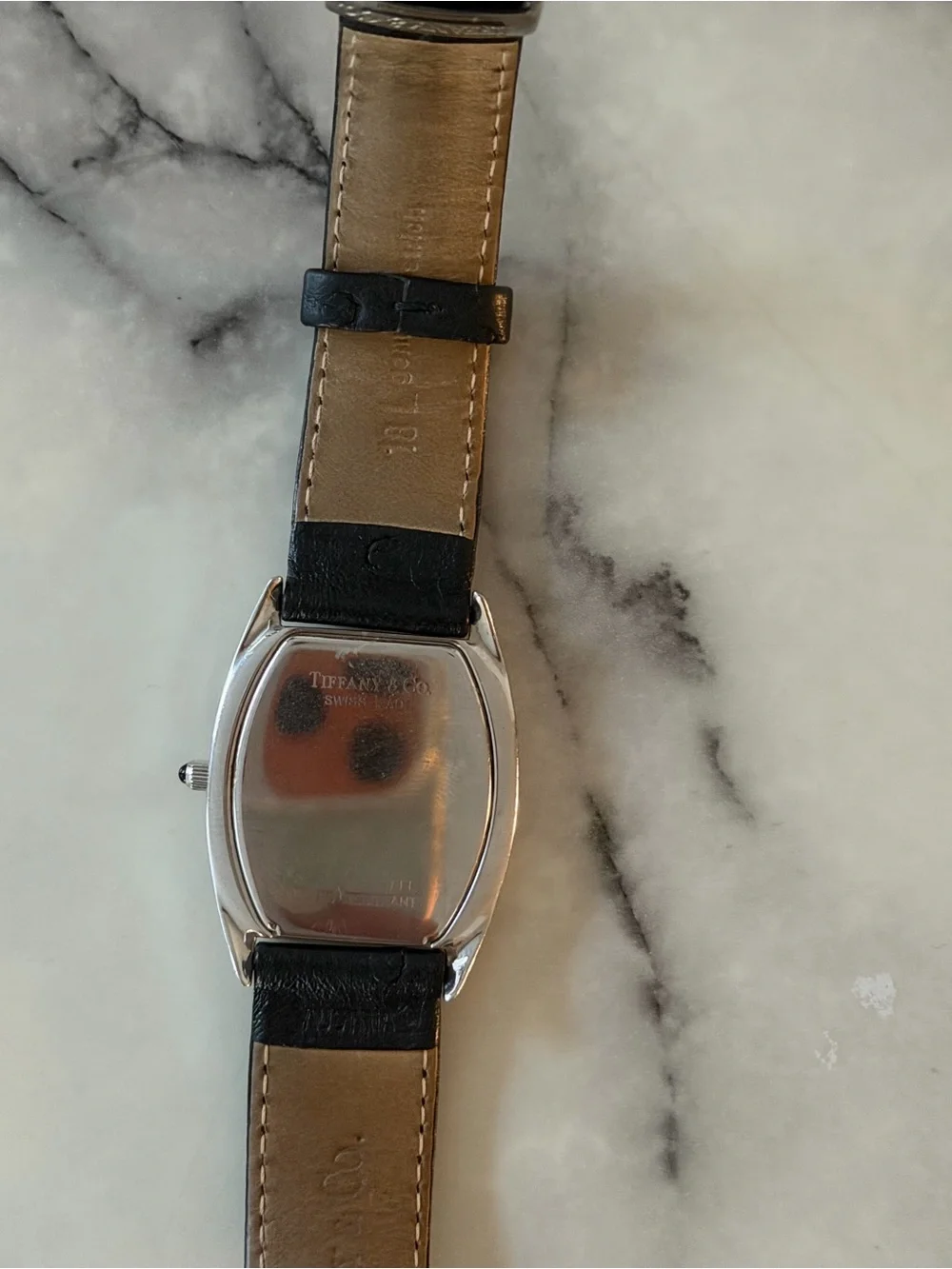 Tiffany & Co. White Dial Watch with Black Leather Strap